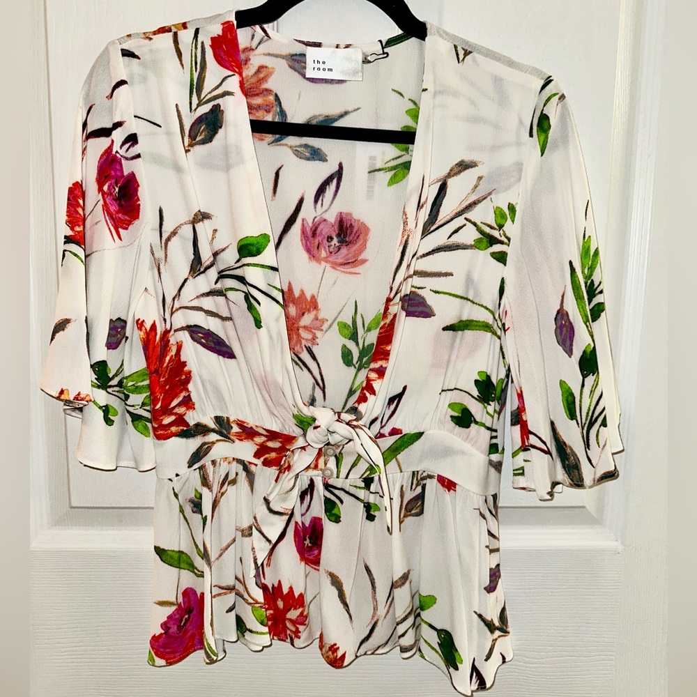 The Room Floral Blouse with Tie-Front - NWT